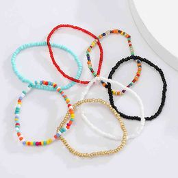 Bohemian Colorful Beads Anklets for Women Handmade Elasticity Foot Jewelry Summer Beach Barefoot Bracelet ankle on Leg 2020