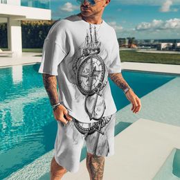 Men's Tracksuits Summer Men Sportswear Fashion Clothes Suit Casual Tracksuit Oversized O-Collar Short Sleeved T-Shirt+Shorts 2 Piece Sets