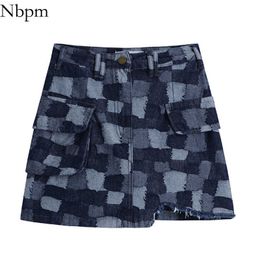 Nbpm Women Chic Fashion With Plaid High Waist Mini Blue Skirts Preppy Style Skirt For Women Party Summer All-Match 210529