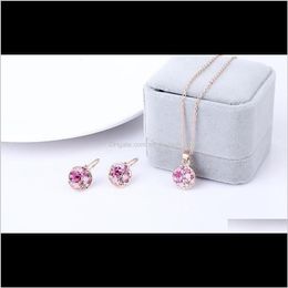 Bracelet, & Jewelry18K Rose Gold Plated Crystal For Women Round Necklace Earrings Sets Conjuntos Wedding Jewellery Bridal Set Drop Delivery 202
