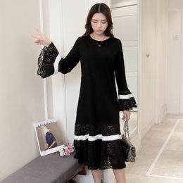Maternity Dresses Spring Lace Long Sleeve Pregnancy Large Clothing Patchwwork Floral Women Dress For Pregnant