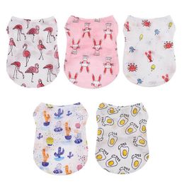 Dog Apparel Summer Pet Cat Clothes Soft Cotton Vest For And Small Cartoon Flamingo Cactus Print T-shirt