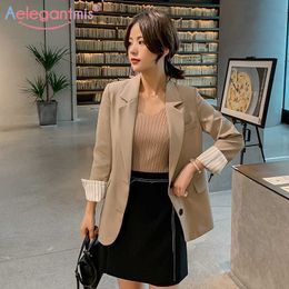 Aelegantmis Spring Office Lady Business Casual Blazer Women Loose Long Work Suit Coat Jacket Ladies Street Leisure Outerwear 210607