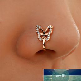 LETAPI 1Pc Zircon Fake Septum Piercing Butterfly Nose Ring Hoop nose For Girl Men Faux Body Clip Rings Body Jewellery Non-Pierced Factory price expert design Quality