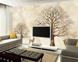 beibehang Wallpaper custom high-end 3D HD marble abstract tree sheep photo decoration mural wall living room TV background wall