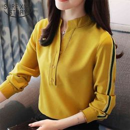 spring women tops long sleeved blouses office lady style solid button shirts casual slim clothing D430 30 210521