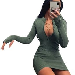 Sexy Women Dress Summer Sheath Above Knee Full Length Regular Sleeve Pullover High Waist Big Open V-Neck Solid Colour 210522