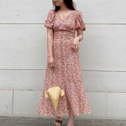 Summer Kawaii Japan Style Print Dress for Women Sweet Elegant Feminino Vestidos Slim Waist A Line Short Sleeve V Neck 210525