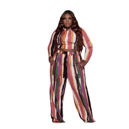 Women's Two Piece Pants Home Suit For Women Long Sleeve Top Elastic Waist Striped Print On Sale Sets Clothes 2021 Elegant Fashion Plus Size