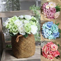 day flowers Canada - Decorative Flowers & Wreaths 9 Heads Rose Bouquet Wedding Decoration Artificial Silk Home Decor Valentine's Day Floral Ornament Bride