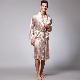 Plus Size Mens Bathrobe Silk Kimono Sleepwear Long Sleeve Robes Dressing Gown Print Satin Pyjamas Men Night Peignoir Homme 866 361