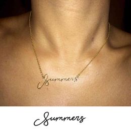 Customised Signature Name Necklace Gold Colour Stainless Steel Necklaces Personalised Handwriting Nameplate Pendant Choker Women