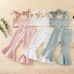Kids Clothing Sets Girls Flowers Outfits Children Sling Floral Print Tops+Flared Pants 2pcs/set Summer Fashion Boutique Baby Clothes 1779 B3