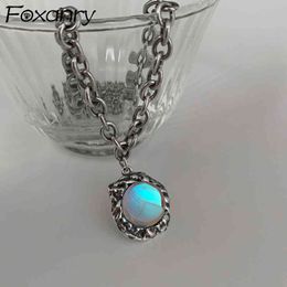 Foxanry 925 Sterling Silver Necklace for Women Fashion Creative Irregular Stone Make Old Vintage Thai Jewellery Girl Gifts