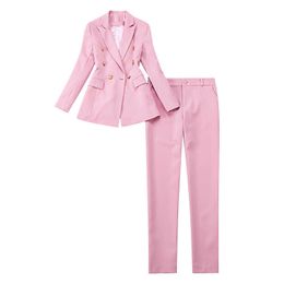 High Quality Winter Professional Women's Office Jacket Pants Two-piece Suit Elegant Double Breasted Lady Blazer Work Clothes 210527