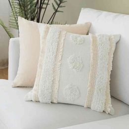 Cotton Woven cushion cover Ivory Tassels Pillow Case cover Moroccan Style Handmade for Home decoration Sofa Bed 45x45cm/30x50cm 210401