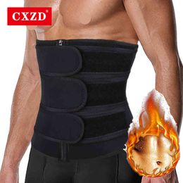 CXZD Waist Corset Trainer Sauna Sweat Sport Girdle Men Weight Loss Lumbar Shaper Workout Trimmer Three belt zipper Belt