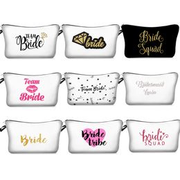 DHL50pcs Cosmetic Bag Women Polyester Bride Prints Large Capaticy Storage Bag Mix Style