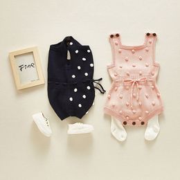 0-2Y Baby Girls Knitted Sweater Romper Spring Polka Dot Pink Pure Cotton Girl Clothing Jumpsuit Infant 210429