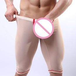 Underpants Men's Long Boxer Shorts Sexy See-through Mesh Gay Underwear Mens Thin Translucent Home Half-length Panties Men Sleeping Leggings