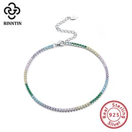 Rinntin Real 925 Sterling Silver Prong Setting Tennis Chain Anklet AAAA Colourful Zirconia Wedding Jewellery For Bridal TSA04