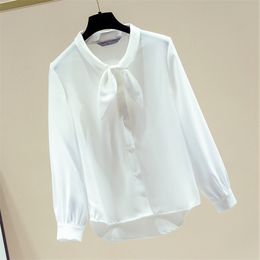 Autumn Fashion Western Style Bow Tie Shirt Women Long-sleeved Design Sense Niche Chiffon Blouse GX1414 210506