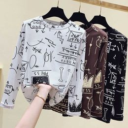 Autumn outfit European goods printed letters long sleeve T-shirt brim render unlined upper garment of port of female fashion 210604