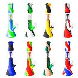 12.5" Silicone Beaker Bong Water Pipe with glass bowl 6 arm tree perc cage water pipe bong dab rig