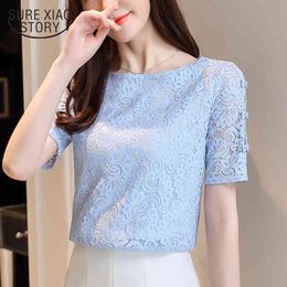 Summer Solid Lace Collar Fashion Women Blouses Shirts O Neck Chiffon Short Sleeve Female Clothing Tops Blusas 0361 40 210415