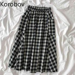 Korobov Women Plaid Skirts Spring Summer New High Waist A-Line Faldas Mujer Preppy Style Casual Korean Skirt 210430