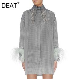 spring and winter turn-down collar full sleeves fur patchwork striped gray color single breasted blouse WN42002L 210421