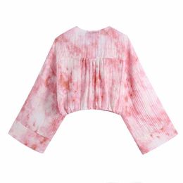 PUWD Sweet Women Pink Tie-dye Shorts Suit 2021 Summer Fashion Ladies Cropped Match Suits Girls Y2K V Neck Suits Y0702