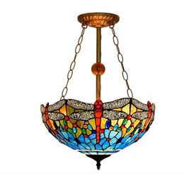 American blue dragonfly glass chandelier Lamps lighting living room dining bedroom hanging lamp Tiffany stained pendant