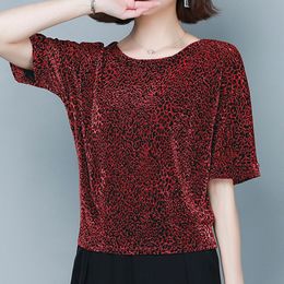 Korean Chiffon Women's Shirt Blouses for Women Half Sleeve Leopard Woman Tops O-neck Vintage Female Basic OL 210427