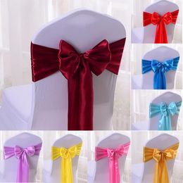 2021 17*275CM Satin Wedding Chair Sashes Burgundy Spandex Chair Cover Sashes for Banquet Hotel Decoration DIY Ribbon Bow 20 Colors