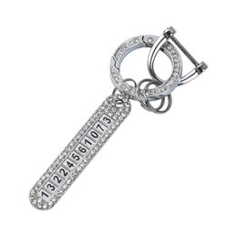 Custom DIY Anti-lost Phone Number Logo Name Keychain Women Men Car Key Ring Rhinestone Key Chain Stainless Steel Personalized Gift