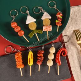 Simulation BBQ Food Key Chain Car Spicy Squid Keychain Pendant KeyRing Restaurant Gift Bag Ornaments
