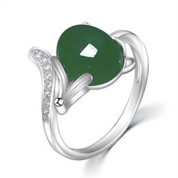 Womens Rings Crystal natural jade Jasper ring female Plated 925 silver open green fire Lady Cluster styles Band