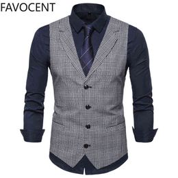 Mens Suit Vest Fashion Slim Fit Thin Plaid Men Waistcoat Tops Slim Business Vest Waistcoat Man England Style Male Leisure Suits 211120