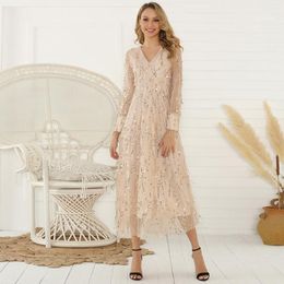 Casual Dresses Style Womens Autumn And Winter Long-sleeved Fringe Sequined Lady Long Dress For Women1