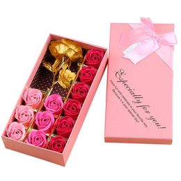 Artificial Soap Flower Petals 12pcs Box Roses with Imitate Gold Foil Rose Flower for Valentines Day Wedding Anniversary