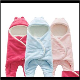 Bags Nursery Bedding Baby Kids Maternity Drop Delivery 2021 Sleeping Bag 6880Cm Coral Fleece Baby Swaddle Blanket Winter Footmuff Saco Bebe C