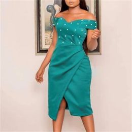 Women Sexy Dress Off Shoulder with Beading Party Bodycon Tight Birthday Night Out Slim Fashion for Event Occasion Vestidos 210416