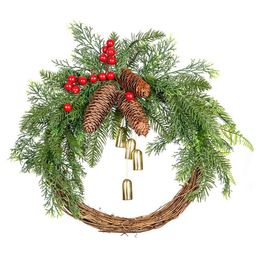 Decorative Flowers & Wreaths Farmhouse Christmas For Front Door, 15.7 Inch Rattan Decorating Christmas, 2021 Golden Bells Hang