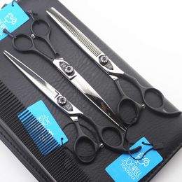 JOEWELL hair scissors 3pcs/set of 7.0 inch black elastic paint handle 440C stainless steel 62HRC with case