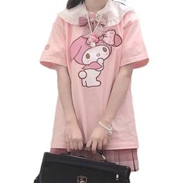 Harajuku Kawaii Karikatür Kısa Kollu T-Shirt Kızlar Pembe Üst Gevşek Ince Yaz Giysileri Kadınlar Için Tee Gömlek Sevimli Kazak 210623