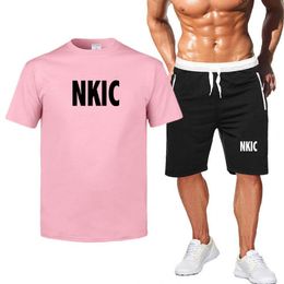 NKIC Brand Tracksuit Men Summer Short Sleeve Casual 100% Cotton Tshirt Shorts Mens Sweatsuit 2PC Tee Tops Sweatpant Male Set