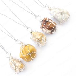 Irregular Natural Original Stone Agat Wirt Wrap Necklace Women's Fashion Party Club Decor Silver Chain Jewellery