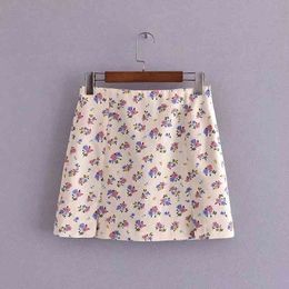 Summer Women's Floral Split Pink Skirt Side Zipper Slim Short Skirt Casual Sweet Girl Style X0428