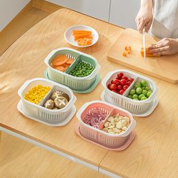 Refrigerator Fruit and Vegetable Storage Box Kitchen Food Compartmented Compartment with Lid Sealed Fresh-Keeping Drain Box